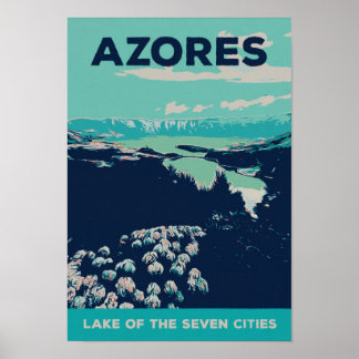 Póster Laguna de Azores de 7 ciudades ilustracion Portuga