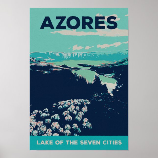 Póster Laguna de Azores de 7 ciudades ilustracion Portuga (Frente)
