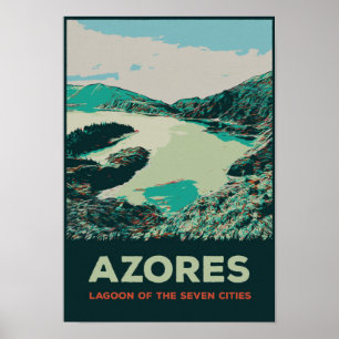 Póster Laguna de Azores de 7 ciudades ilustracion Portuga