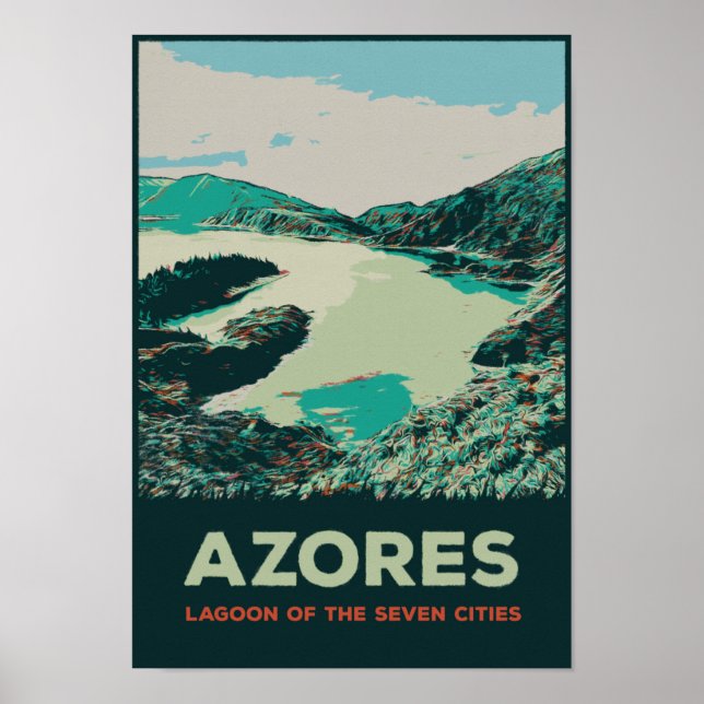 Póster Laguna de Azores de 7 ciudades ilustracion Portuga (Frente)