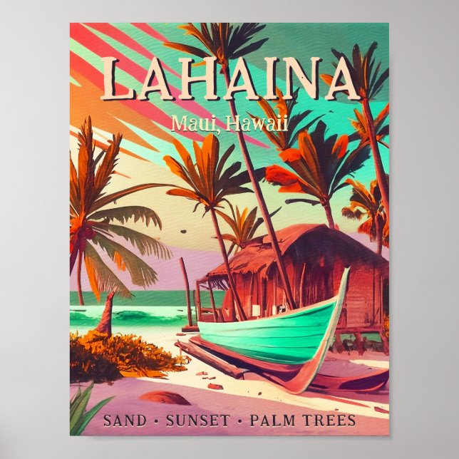 Póster Lahaina Maui Hawaii palmera tropical soleada de lo (Frente)