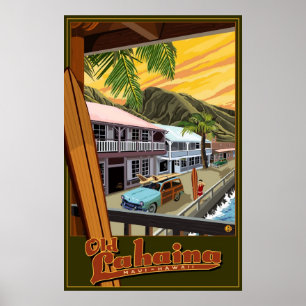 Póster Lahaina viejo, poster del viaje de la resaca de