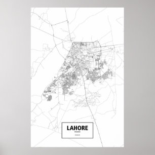 Póster Lahore, Pakistán (negro sobre blanco)