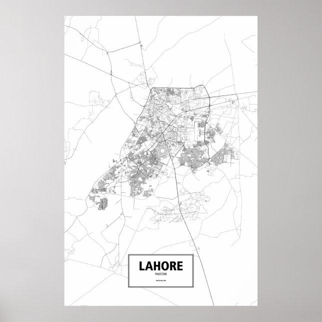 Póster Lahore, Pakistán (negro sobre blanco) (Frente)