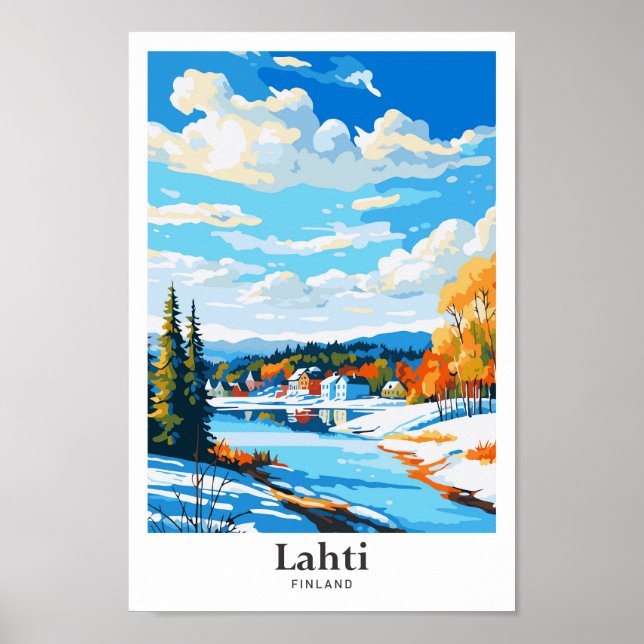 Póster Lahti Finlandia Ilustracion de Viajes de Vintage (Frente)