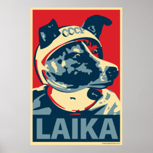 Póster Laika, el perro espacial: poster parodia de Obama