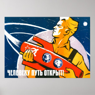 Póster Laika - poster espacial soviético vintage
