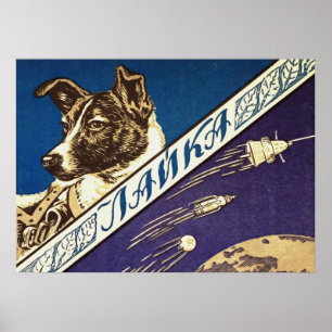 Póster Laika - poster espacial soviético vintage