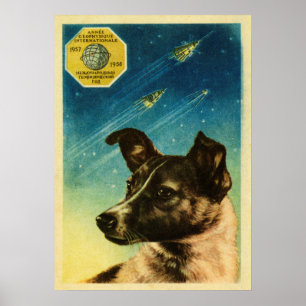 Póster Laika — poster espacial vintage soviético