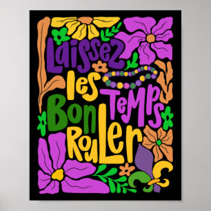 Póster Laissez Les Bon Temps Rouler Mardi Gras Beads Boho