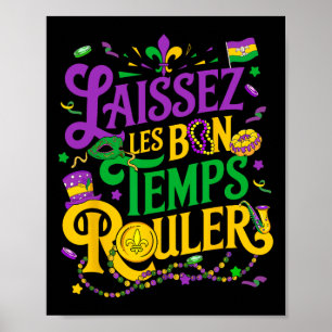 Póster Laissez Les Bon Temps Rouler Mardi Gras Beads Fleu