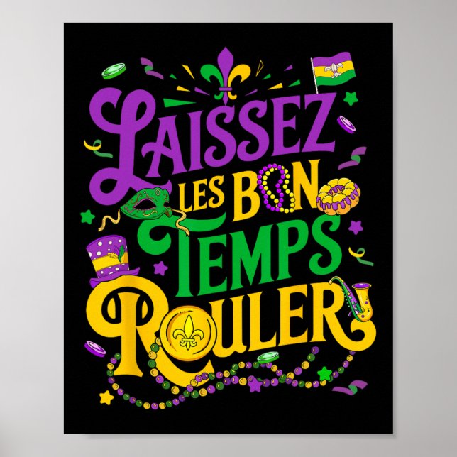 Póster Laissez Les Bon Temps Rouler Mardi Gras Beads Fleu (Frente)