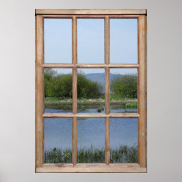 Póster Lake and Hills View from a Window