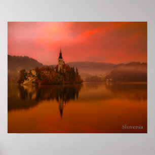 Póster Lake Bled Sunset Belleza natural de Eslovenia