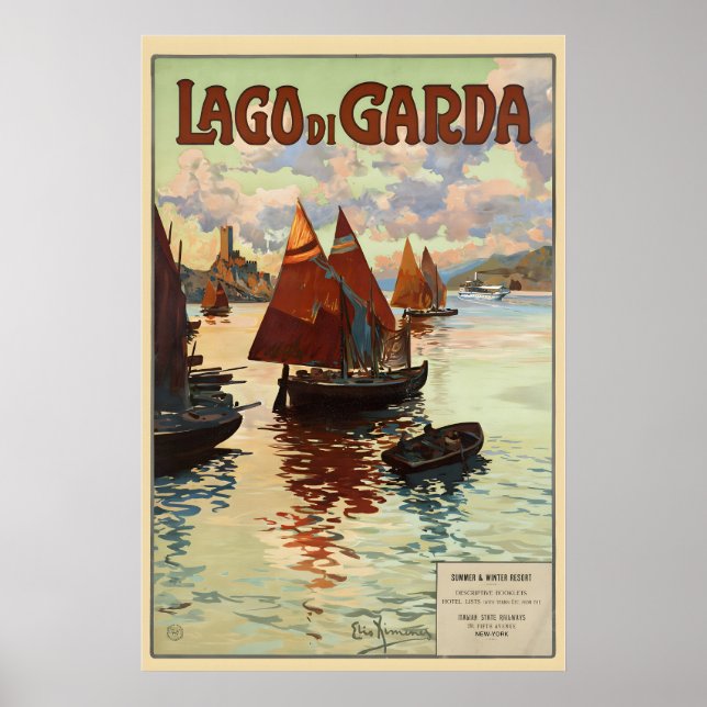 Póster Lake Garda Italy Vintage Travel Poster (Frente)
