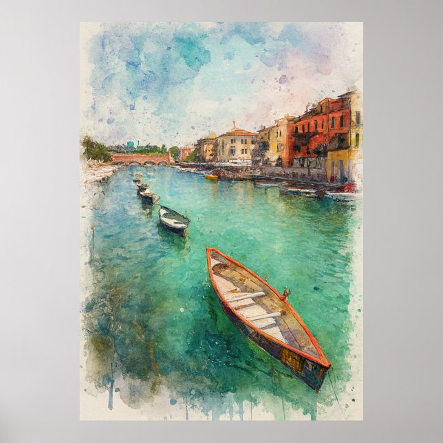 Póster Lake Garda (Lago di Garda) - Watercolor Splash (Frente)