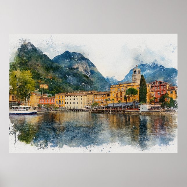 Póster Lake Garda (Lago di Garda) - Watercolor Splash (Frente)