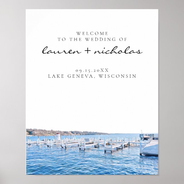Póster Lake Geneva Wisconsin Wedding Welcome Sign (Frente)
