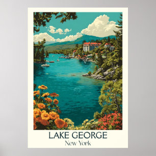 Póster Lake George New York Vintage Adirondack Lake Art
