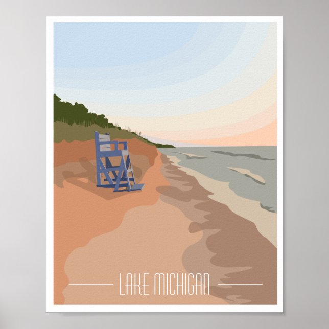 Póster Lake Michigan Shoreline Poster, 8"x10" Poster (Frente)