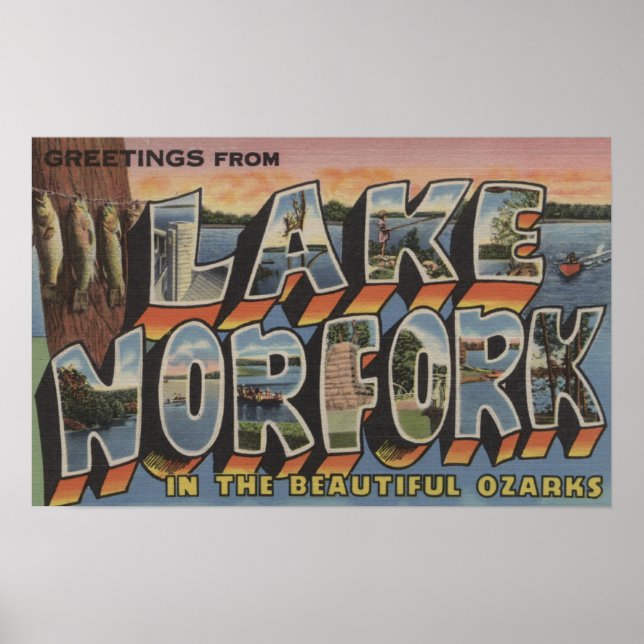 Póster Lake Norfork, Arkansas - Large Letter Scenes (Frente)