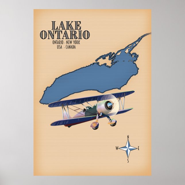 Póster Lake Ontario USA Canada map (Frente)