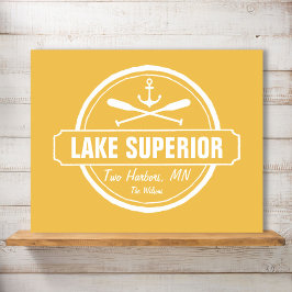 Póster Lake Superior, custom town, name, anchor, paddles