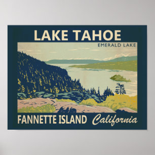Póster Lake Tahoe Fannette Island California Vintage