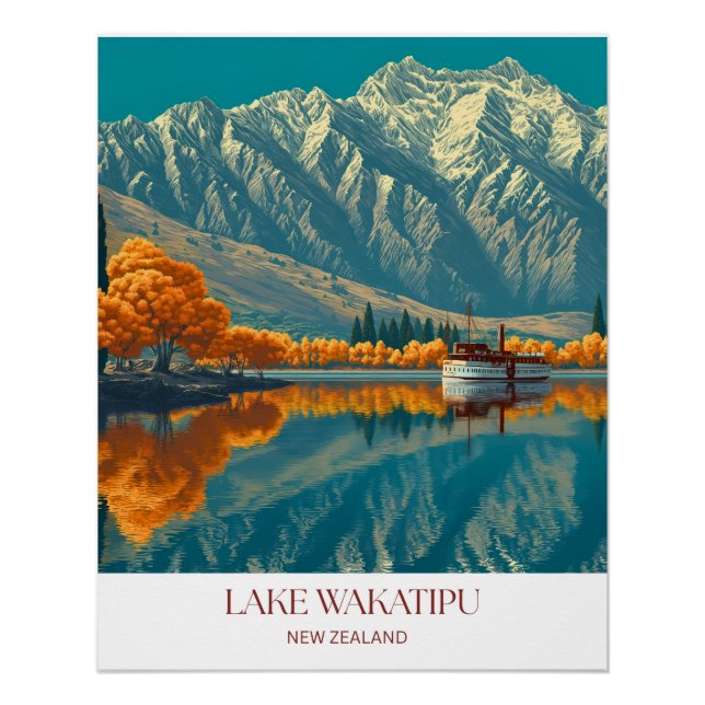 Póster Lake Wakatipu Print | New Zealand Wall Art (Anverso)