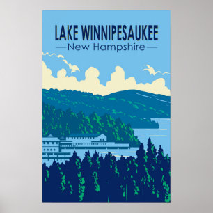 Póster Lake Winnipesaukee New Hampshire Travel Art Retro