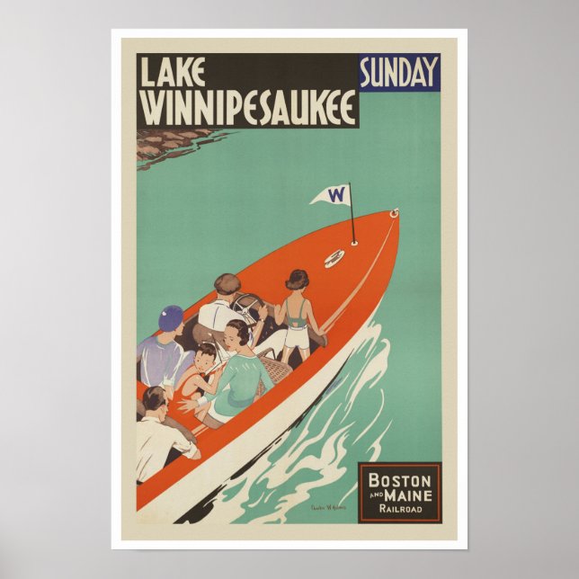 Póster Lake Winnipesaukee NH ~ Viajes de época América (Frente)