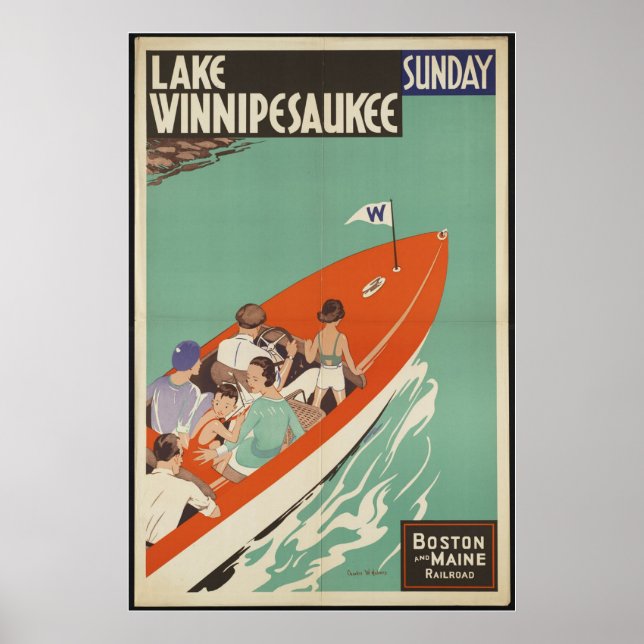 Póster Lake Winnipesaukee Vintage Travel Poster Ad Retro (Frente)