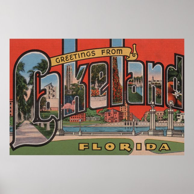 Póster Lakeland, Florida - Large Letter Scenes (Frente)
