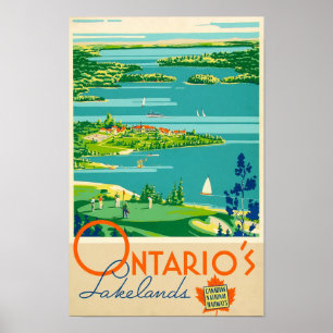 Póster Lakelands de Ontario, ferrocarriles canadienses - 