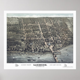 Póster Lakeside, OH Mapa Panorámico - 1884