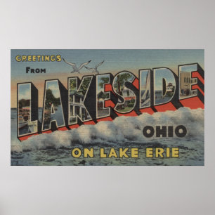 Póster Lakeside, Ohio - Lago Erie - Letra grande