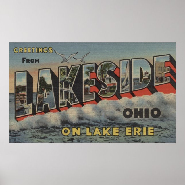 Póster Lakeside, Ohio - Lago Erie - Letra grande (Frente)