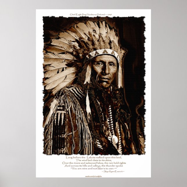 Póster Lakota Chieftain Art & Native American Poema (Frente)