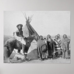 Póster Lakota Women with Infants and Man on Horseback