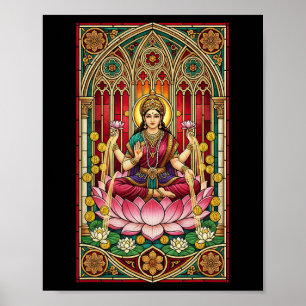Póster Lakshmi Diosa de la Riqueza Vidrio Teñido Hinduism