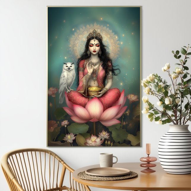 Póster Lakshmi Hindu Goddess of Prosperity Owl Lotus (Subido por el creador)