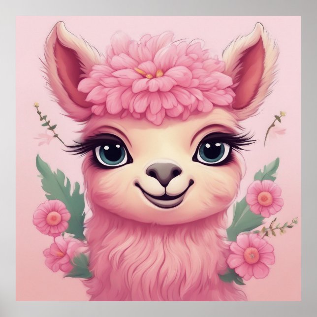 Póster Lama Bebé Sonriente Rosa (Frente)