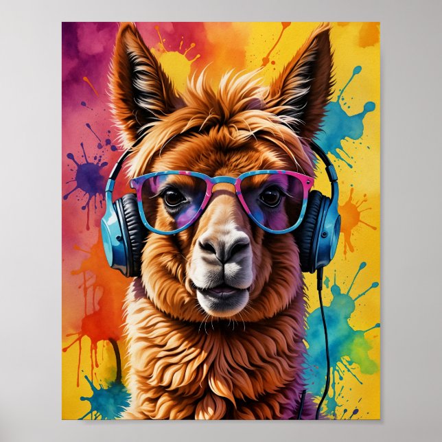 Póster Lama en auriculares (Frente)