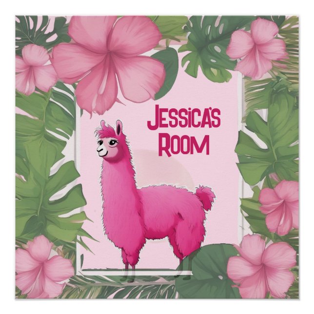 Póster Lama sonriente feliz rosa (Anverso)