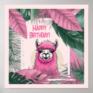 Póster Lama sonriente feliz rosa