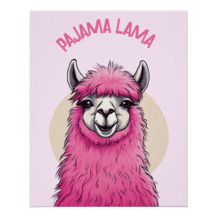 Póster Lama sonriente rosa feliz