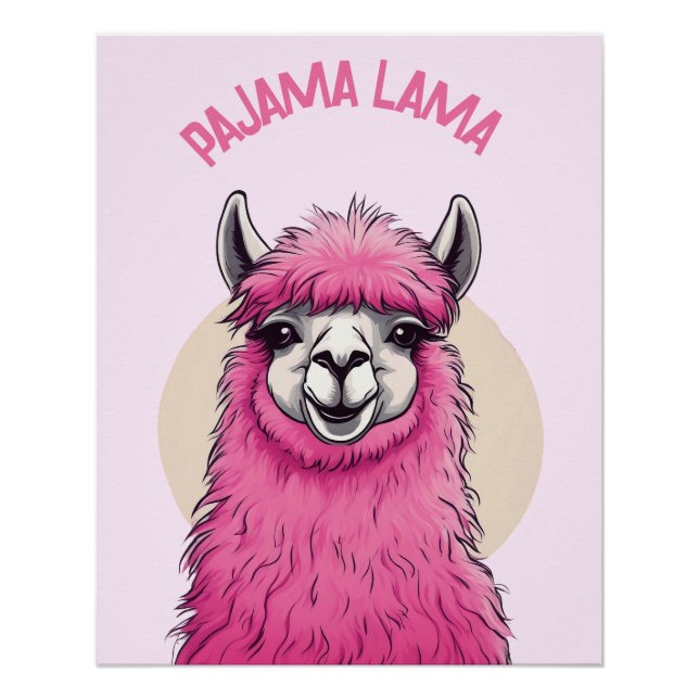 Póster Lama sonriente rosa feliz (Anverso)