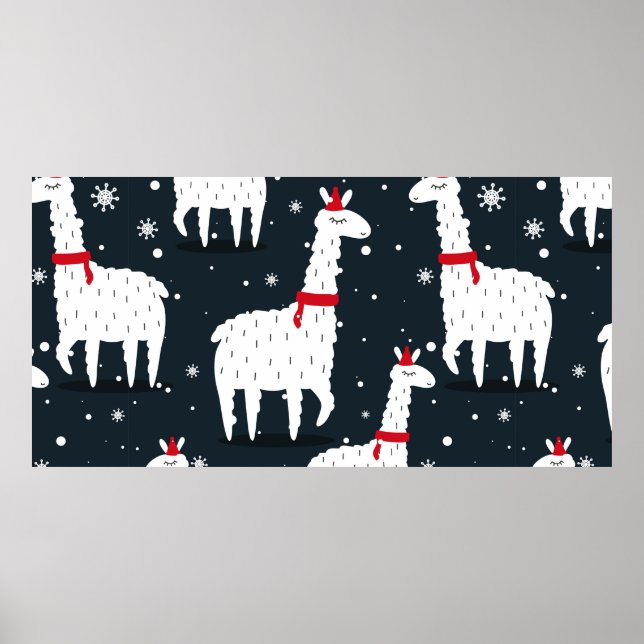 Póster Lamas, fondo dibujado a mano. Patrón continuo colo (Frente)