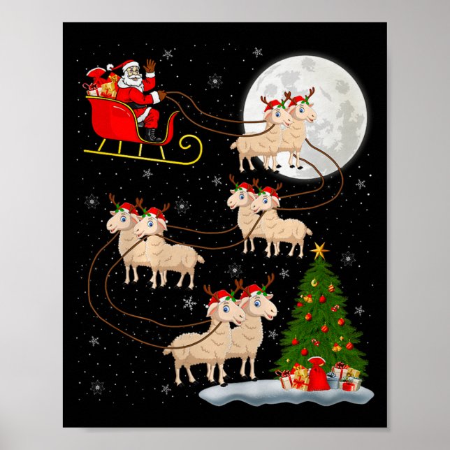 Póster Lambs Sheep Santa Sleigh Flying Funny Magical Chri (Frente)