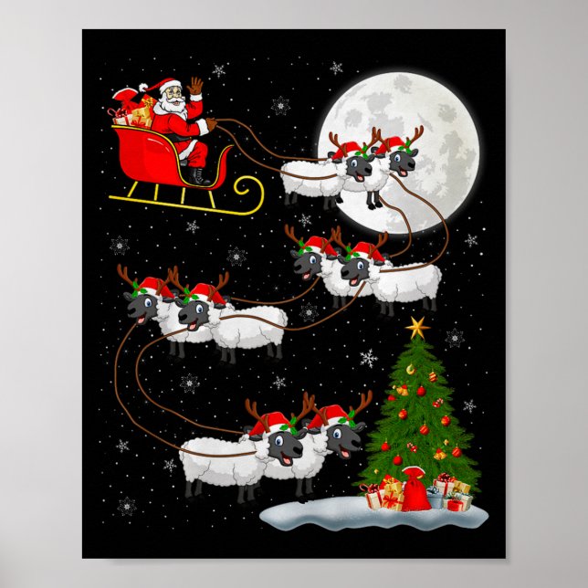 Póster Lambs Sheep Santa Sleigh Flying Funny Magical Chri (Frente)